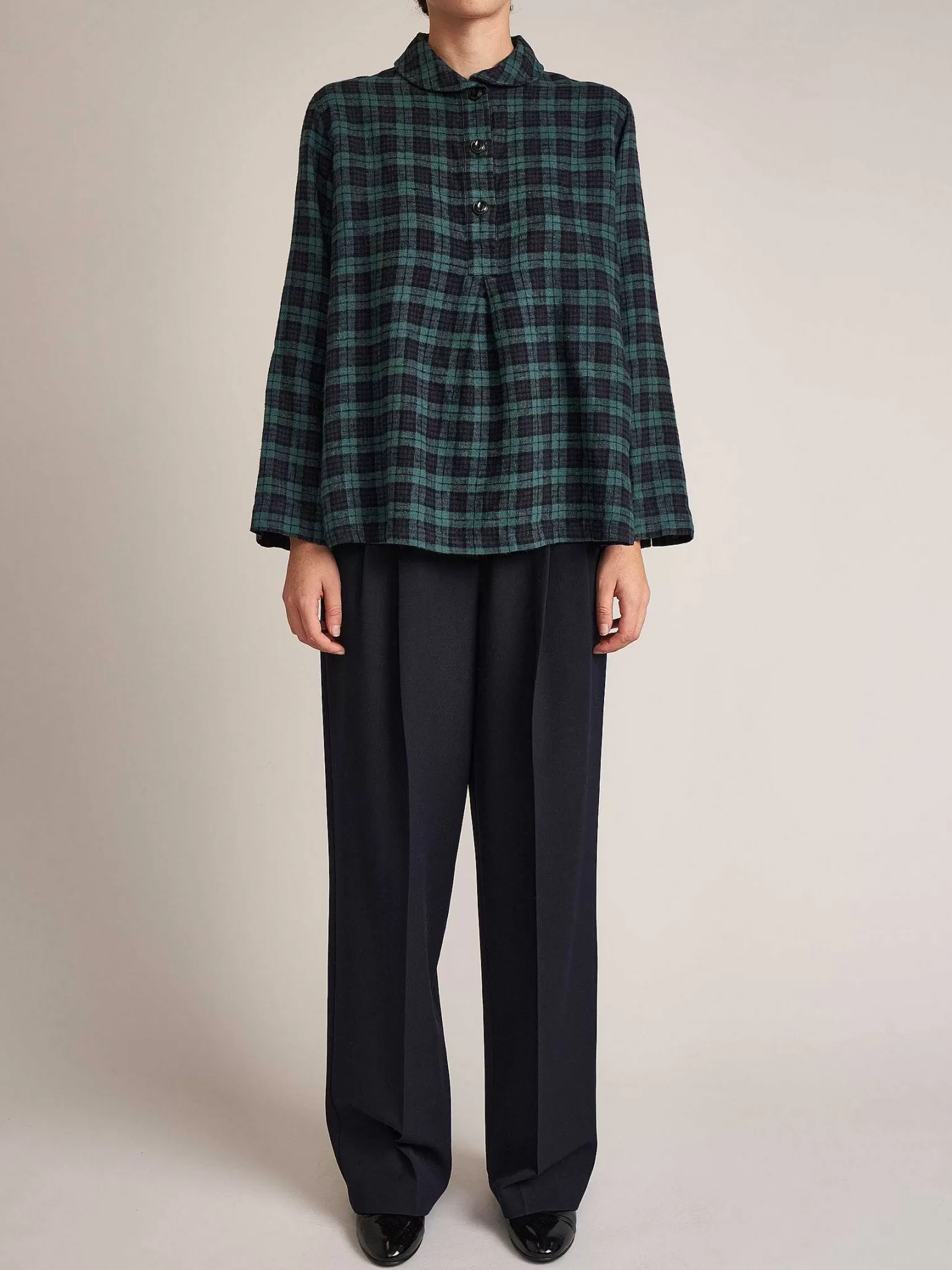 | Brushed Linen Tartan Blouse^Sarahwear Store